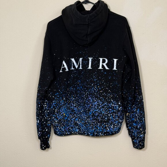 AMIRI Hoodie Crystal Painter  - Black  Hoodie with Blue & White Splatter Design - Picture 5 of 9